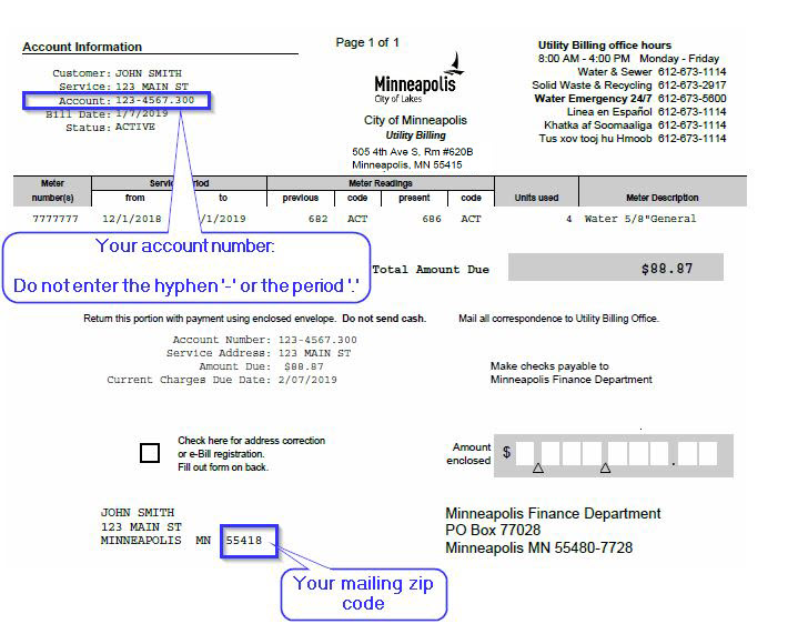 You can find your account number and Meter Number on your bill as shown.